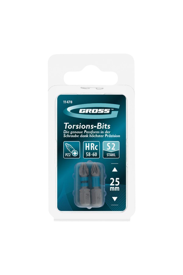 Бита торсионная PZ2 x 25 мм, для ударных шуруповертов, 2 шт. Gross