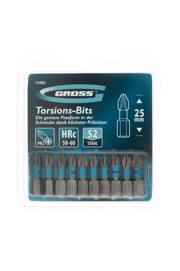 Бита торсионная PH2 x 25 мм, для ударных шуруповертов, 10 шт. Gross