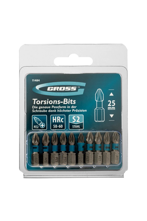 Бита торсионная PZ2 x 25 мм, для ударных шуруповертов, 10 шт. Gross