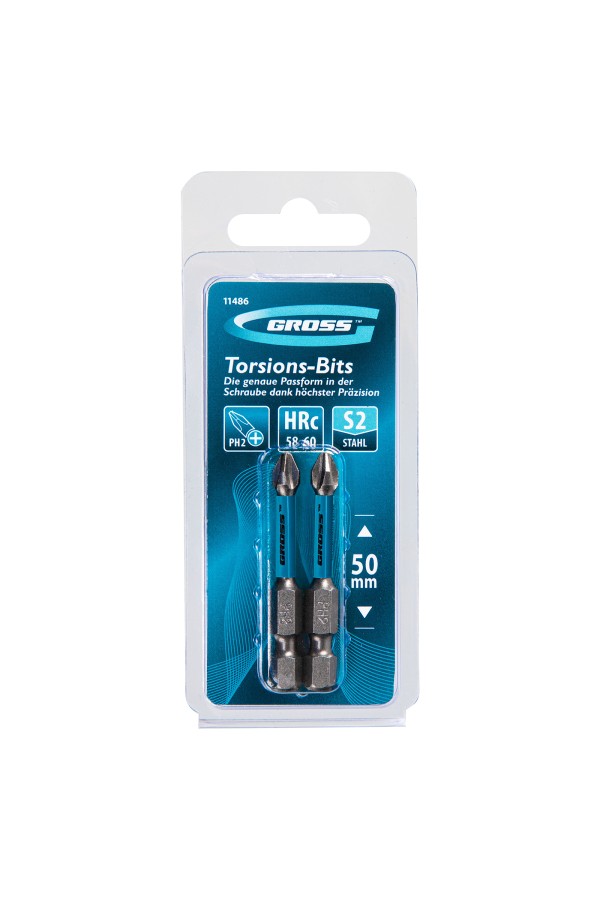 Бита торсионная PH2 x 50 мм, для ударных шуруповертов, 2 шт. Gross