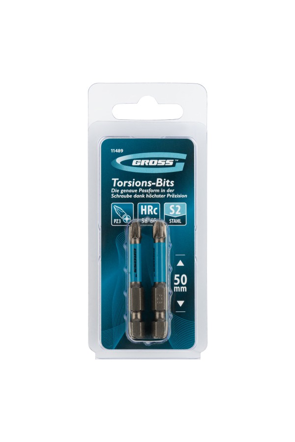 Бита торсионная PZ3 x 50 мм, для ударных шуруповертов, 2 шт. Gross