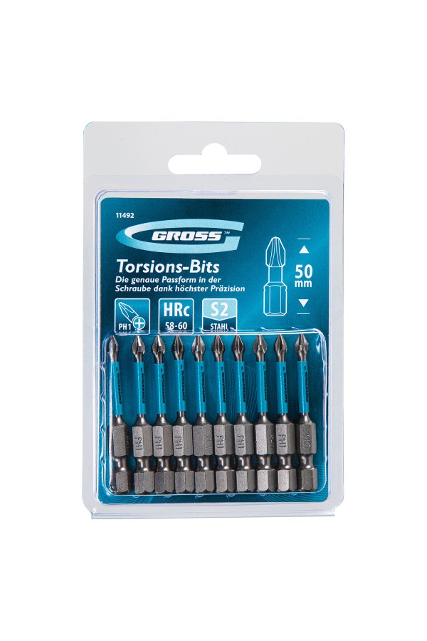 Бита торсионная PH1 x 50 мм, для ударных шуруповертов, 10 шт. Gross