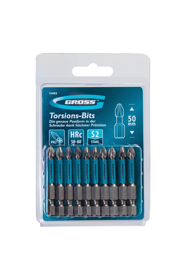 Бита торсионная PH2 x 50 мм, для ударных шуруповертов, 10 шт. Gross
