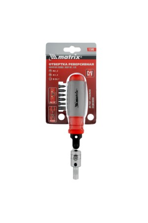 Отвертка реверсивная, поворотная головка, набор бит, CrV, 6 шт Matrix