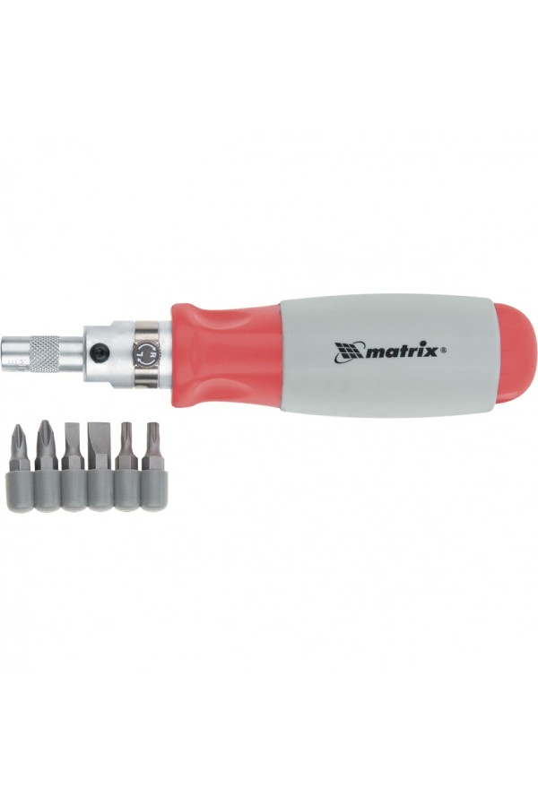 Отвертка реверсивная, силовой элемент под ключ, набор бит, CrV, 6 шт Matrix