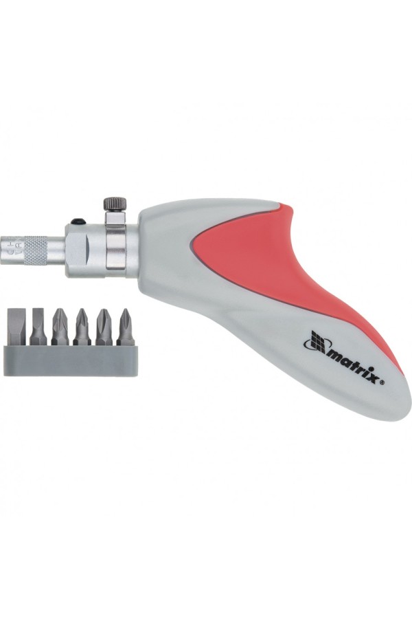 Отвертка реверсивная, пистолетного типа, силовой элемент под ключ, набор бит, CrV, 6 шт Matrix