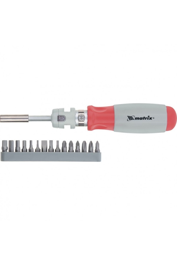 Отвертка реверсивная, телескопическая, силовой элемент под ключ, набор бит, CrV, 15 шт Matrix
