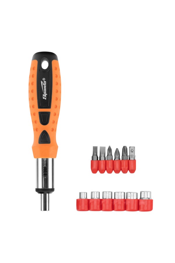 Отвертка реверсивная, биты, головки торцевые, 14 шт, Sparta