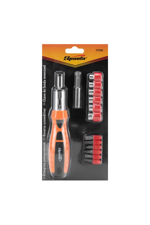 Отвертка реверсивная, биты, головки торцевые, 14 шт, Sparta