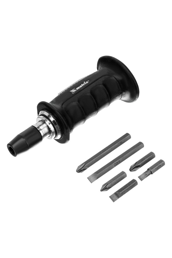 Отвертка ударно-поворотная 1/2, набор бит, 6 шт, черная ручка Профи, пластиковый бокс Matrix