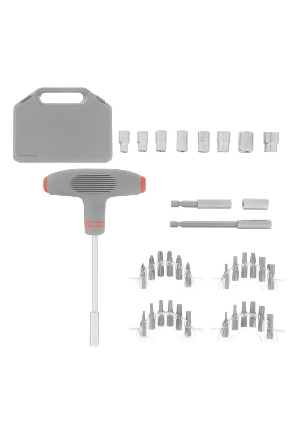 Отвертка с Т-образной эргономичной ручкой и набором насадок, 36 шт, CrV, пластиковый бокс Matrix