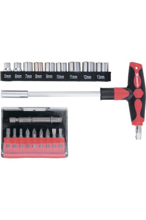 Отвертка с Т-образной эргономичной ручкой, набором бит и насадок, 20 шт, CrV Matrix