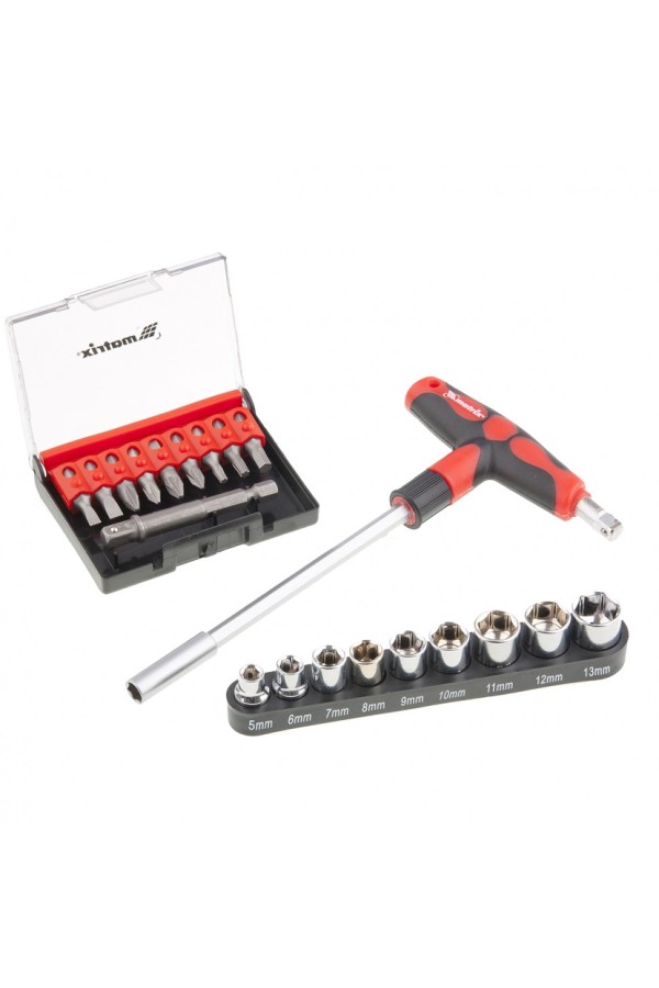 Отвертка с Т-образной эргономичной ручкой, набором бит и насадок, 20 шт, CrV Matrix