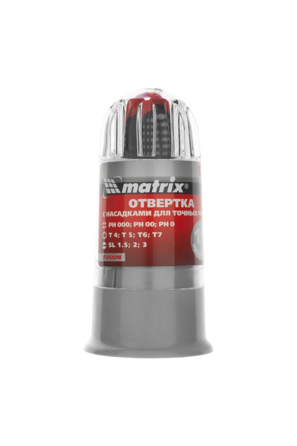 Отвертка для точных работ Fusion с насадками, 11 предметов, в пластиковом пенале, трехкомпонентная рукоятка Matrix