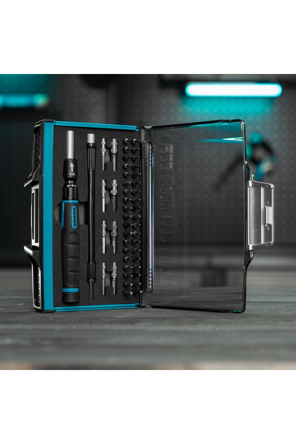 Отвертка с набором бит и торцевых головок для точных работ, гибкий привод, 48 шт, CrMo Gross