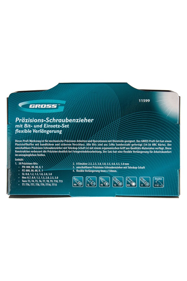 Отвертка с набором бит и торцевых головок для точных работ, гибкий привод, 48 шт, CrMo Gross