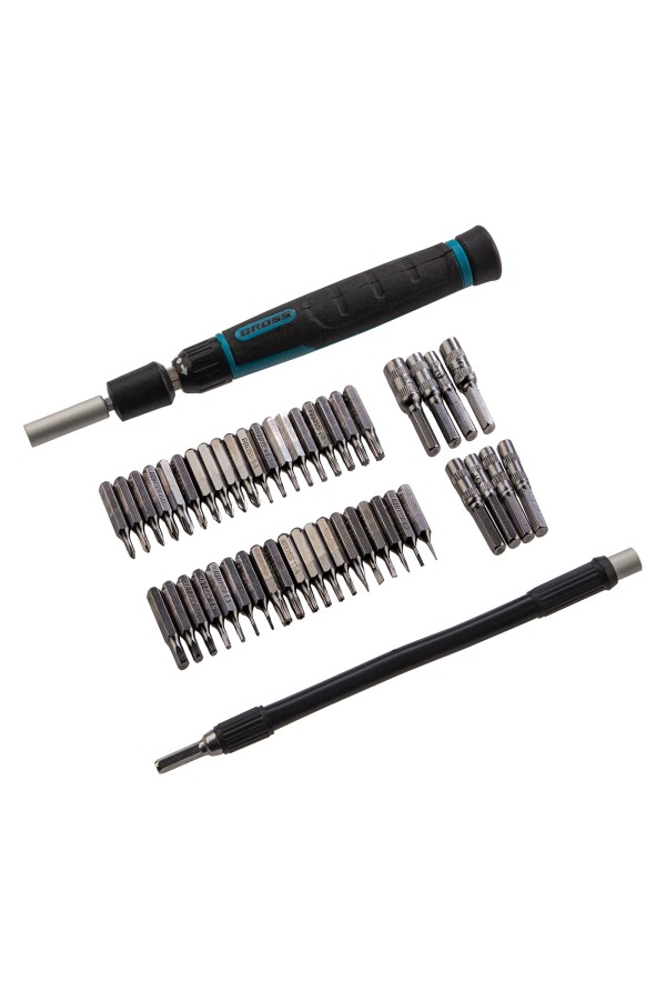 Отвертка с набором бит и торцевых головок для точных работ, гибкий привод, 48 шт, CrMo Gross