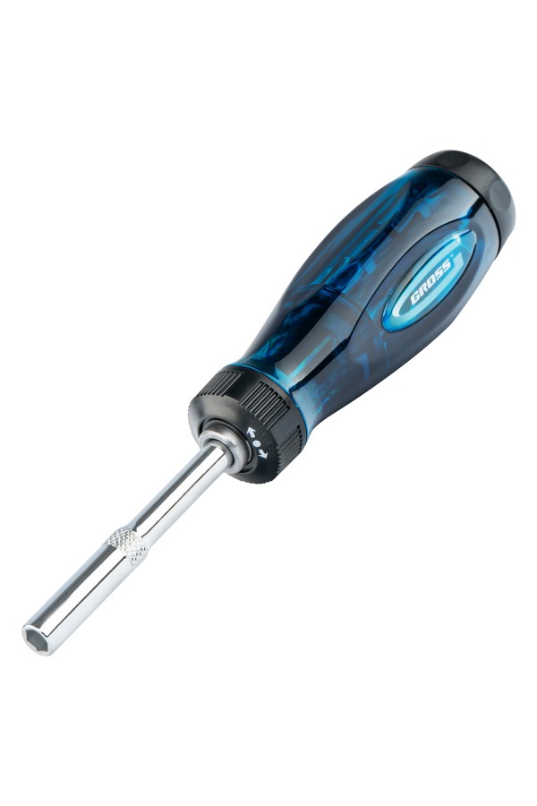 Отвертка реверсивная с удлинителем, трещотка 72 зуба, 12 шт, сталь S2 Gross