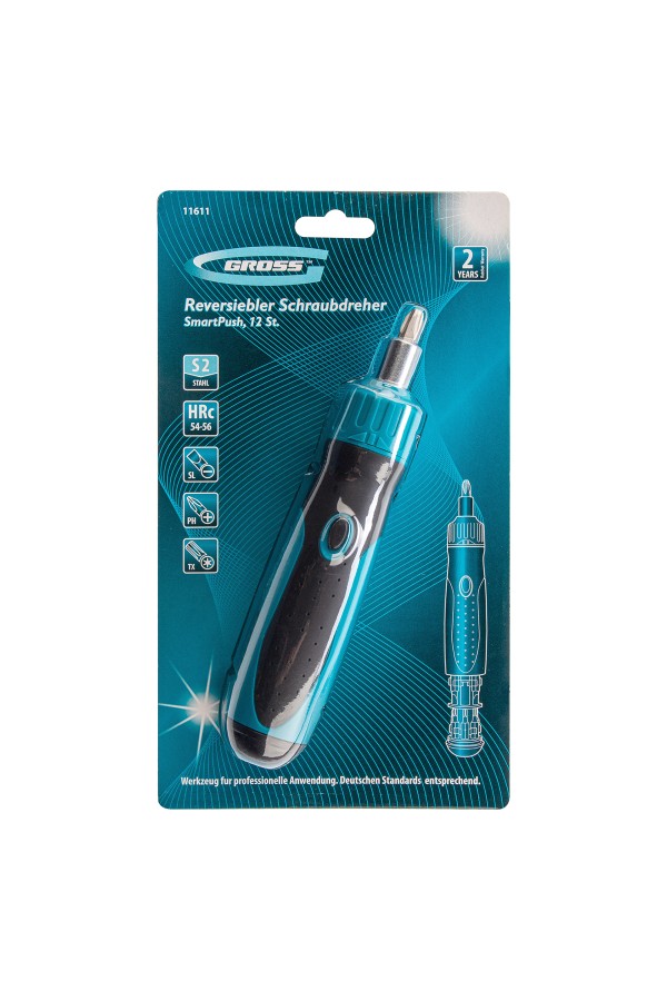 Отвертка реверсивная, механизм SmartPush 12 шт, S2 Gross