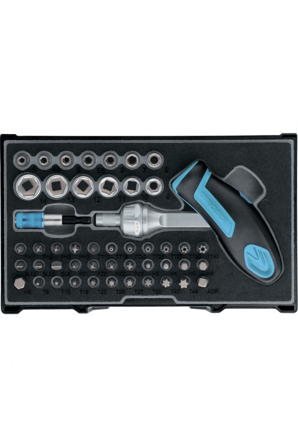 Отвертка реверсивная с двух-позиционной ручкой Т-образной с набором бит, 48 шт, S2 Gross