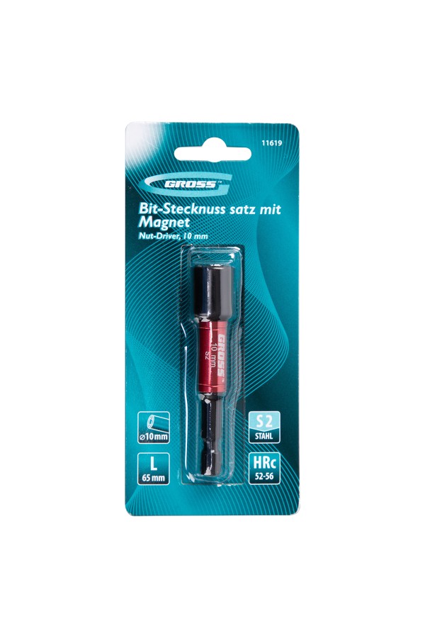 Бита с торцевой головкой, магнит. Nut-Driver, 10 мм, S2 Gross