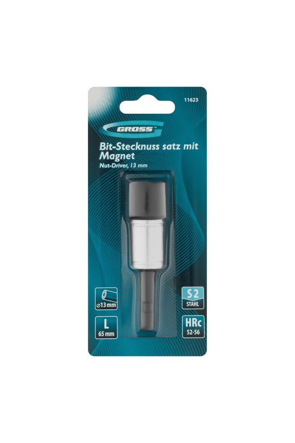 Бита с торцевой головкой, магнит. Nut-Driver, 13 мм, S2 Gross