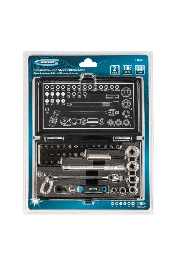 Набор бит и головок торцевых, 1/4, карданный ключ, трещотка, адаптер, S2, 37 шт. Gross