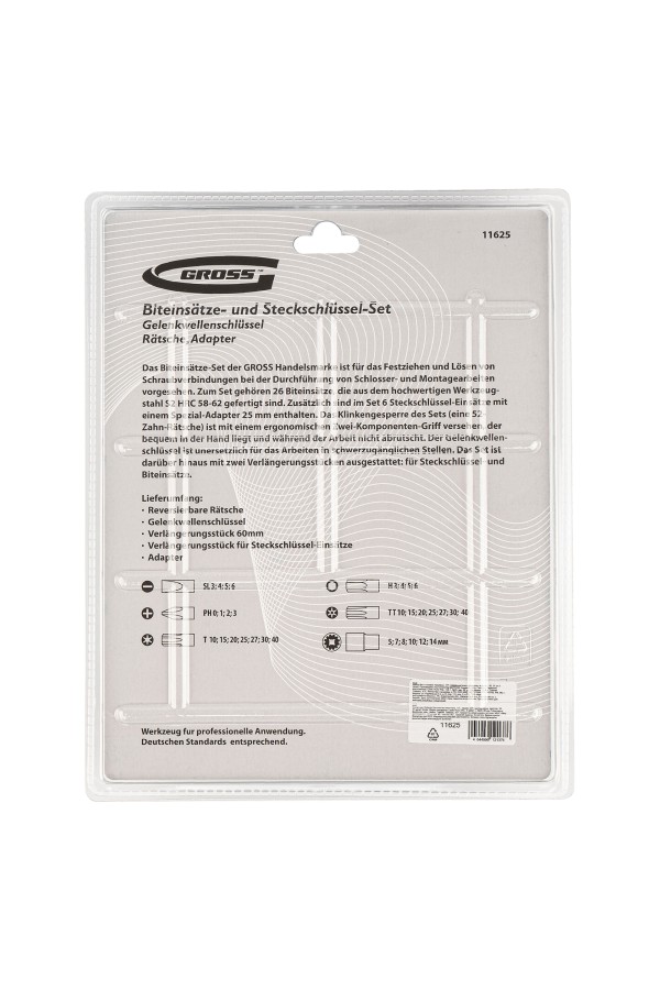 Набор бит и головок торцевых, 1/4, карданный ключ, трещотка, адаптер, S2, 37 шт. Gross