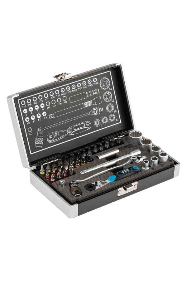 Набор бит и головок торцевых, 1/4, карданный ключ, трещотка, адаптер, S2, 37 шт. Gross