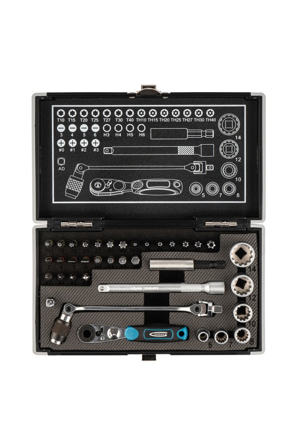 Набор бит и головок торцевых, 1/4, карданный ключ, трещотка, адаптер, S2, 37 шт. Gross