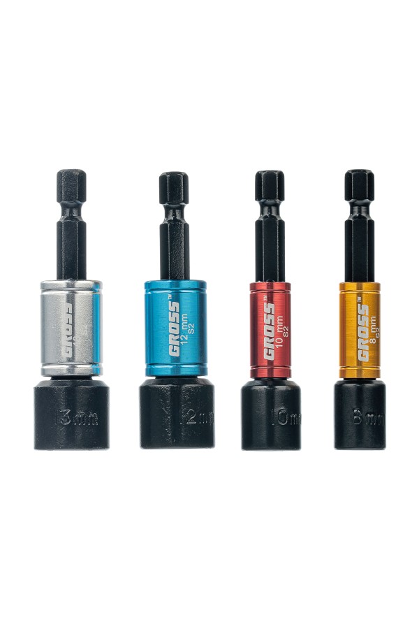 Набор бит с торцевыми головками 8, 10,12, 13 мм, магнит. Nut-Driver, S2 Gross