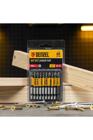Бита PH2х60, сталь S2, цилиндр., 10 шт. Е 6,3 Denzel