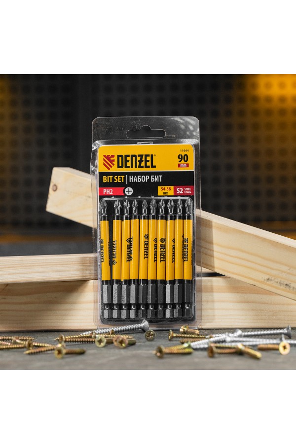 Бита PH2х90, сталь S2, цилиндр., 10 шт. Е 6,3 Denzel