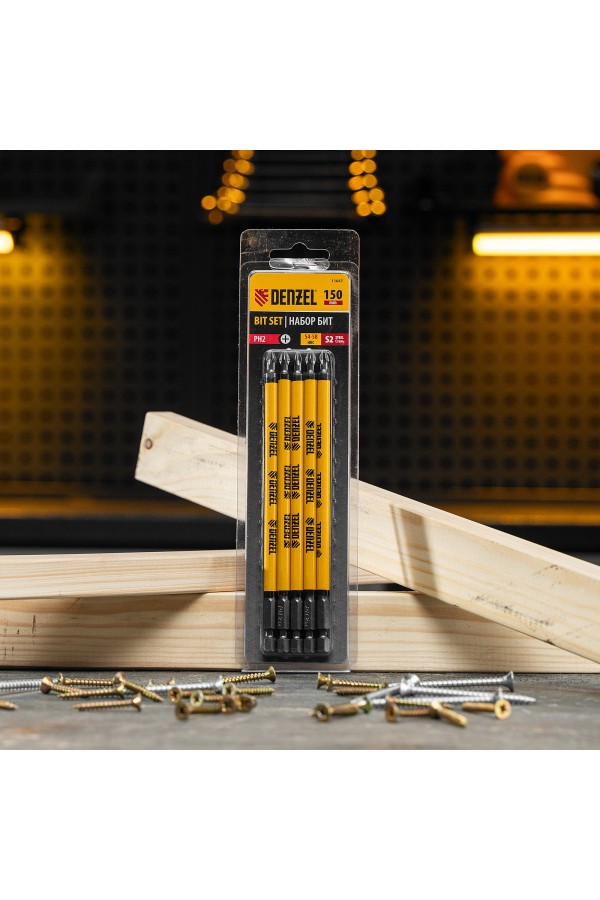 Бита PH2х150, сталь S2, цилиндр., 5шт. Е 6,3 Denzel