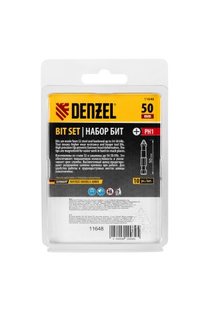 Бита PH1х50, сталь S2, цилиндр., 10 шт. Е 6,3 Denzel