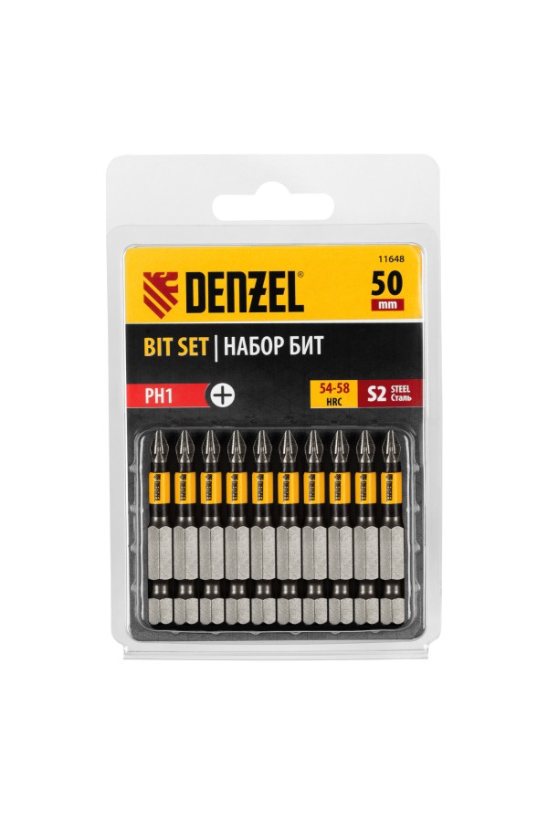 Бита PH1х50, сталь S2, цилиндр., 10 шт. Е 6,3 Denzel