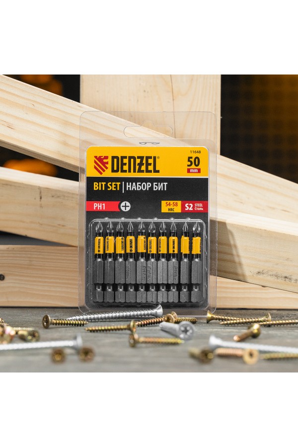 Бита PH1х50, сталь S2, цилиндр., 10 шт. Е 6,3 Denzel