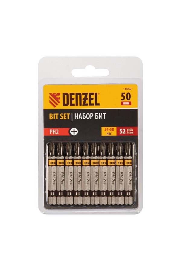 Бита PH2х50, сталь S2, шестигранный профиль, 10 шт. Е 6,3 Denzel