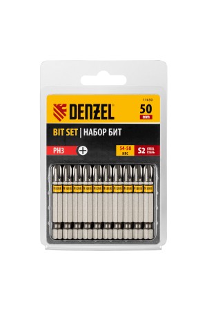 Бита PH3х50, сталь S2, шестигранный профиль, 10 шт. Е 6,3 Denzel