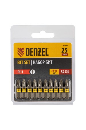 Бита PH1х25, сталь S2, шестигранный профиль, 10 шт. Е 6,3 Denzel