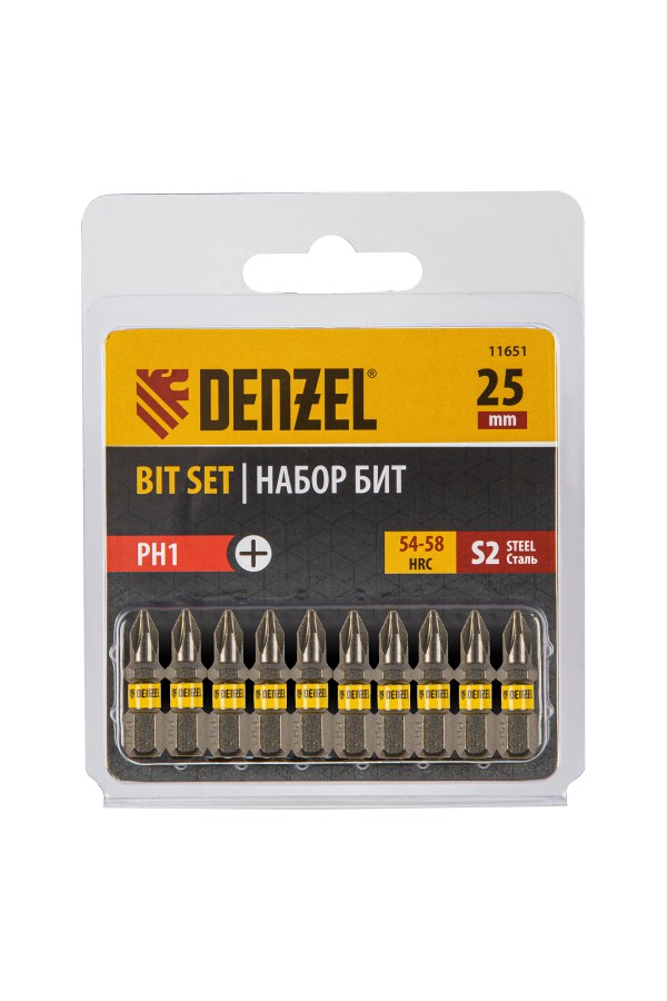 Бита PH1х25, сталь S2, шестигранный профиль, 10 шт. Е 6,3 Denzel