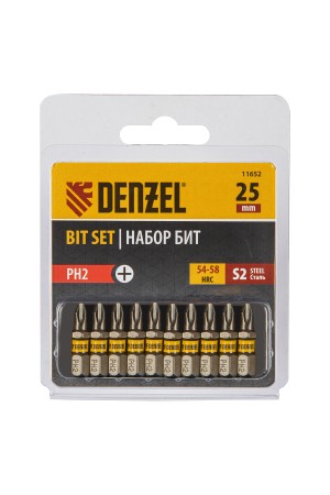 Бита PH2х25, сталь S2, шестигранный профиль, 10 шт. Е 6,3 Denzel