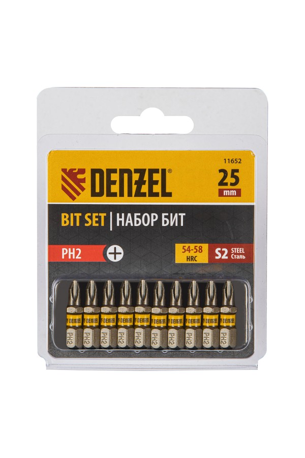 Бита PH2х25, сталь S2, шестигранный профиль, 10 шт. Е 6,3 Denzel