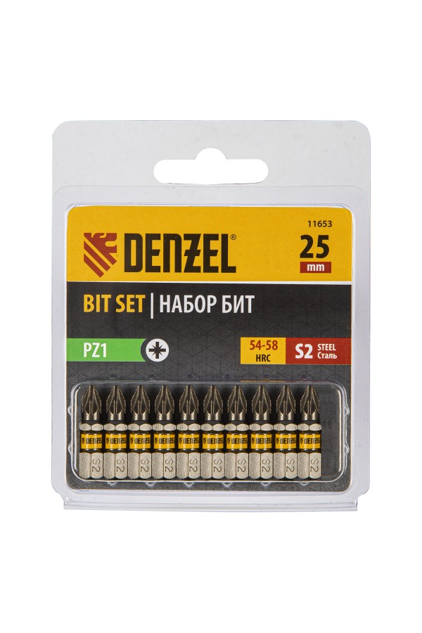 Бита PZ1х25, сталь S2, шестигранный профиль, 10 шт. Е 6,3 Denzel