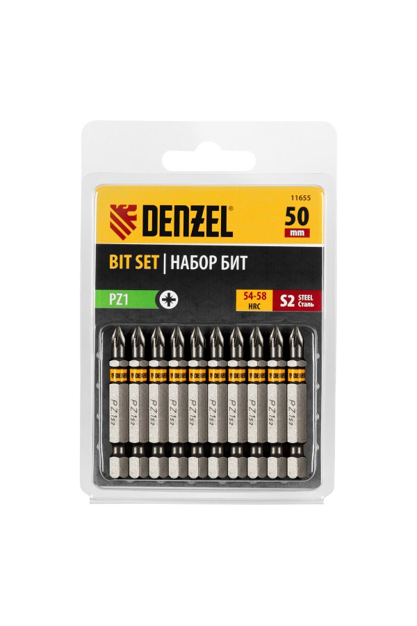 Бита PZ1х50, сталь S2, шестигранный профиль, 10 шт. Е 6,3 Denzel