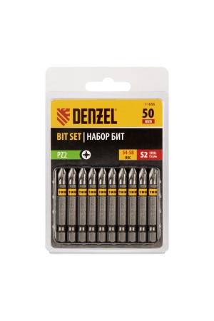 Бита PZ2х50, сталь S2, шестигранный профиль, 10 шт. Е 6,3 Denzel