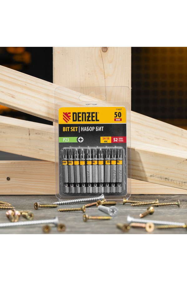 Бита PZ3х50, сталь S2, шестигранный профиль, 10 шт. Е 6,3 Denzel