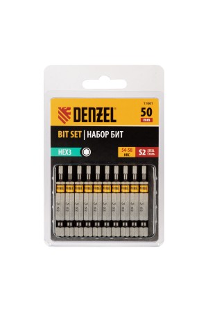 Бита HEX 3х50, сталь S2, шестигранный профиль, 10 шт. Е 6,3 Denzel