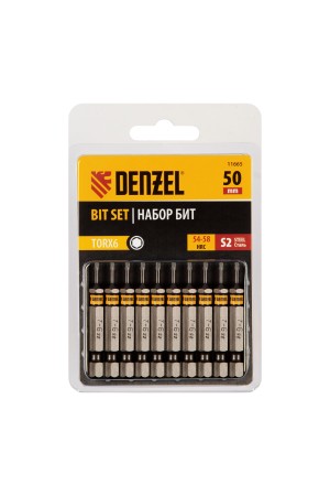 Бита TX 6х50, сталь S2, шестигранный профиль, 10 шт. Е 6,3 Denzel