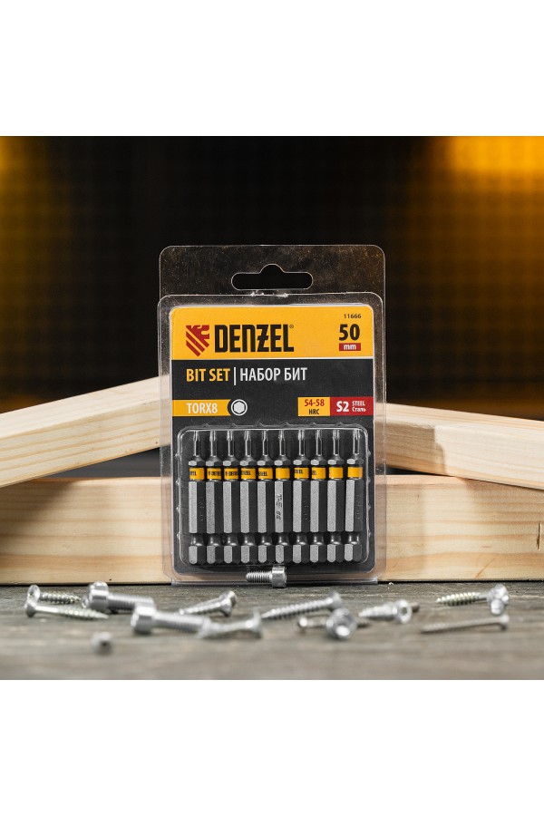 Бита TX 8х50, сталь S2, шестигранный профиль, 10 шт. Е 6,3 Denzel
